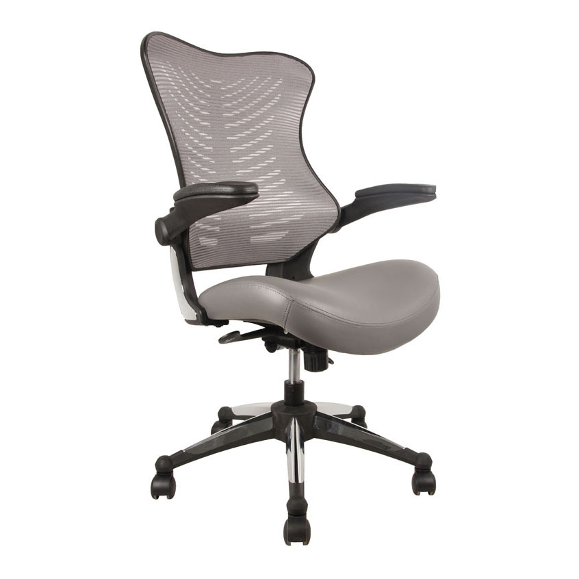 Grey Mesh Back Leather Seat Chair